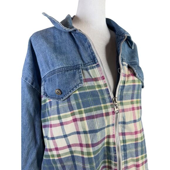Vintage County Seat Denim & Plaid Zip Jacket S 80s‎ 90s Gorpcore Cottagecore - Picture 4 of 12